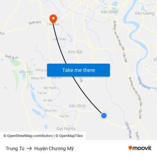 Trung Tú to Huyện Chương Mỹ map