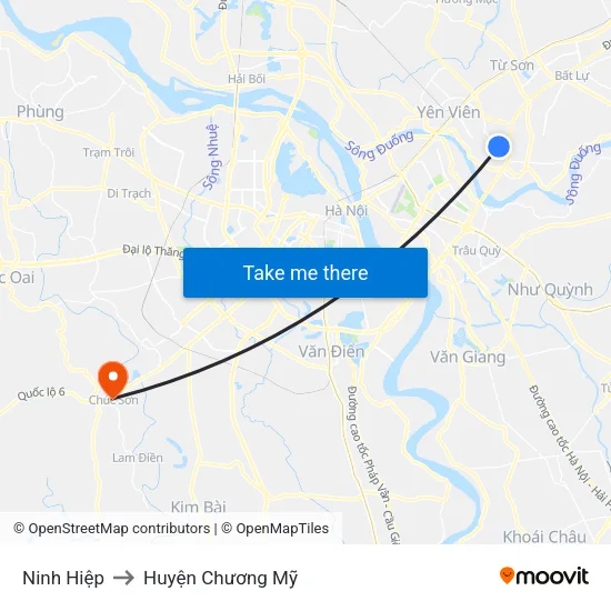 Ninh Hiệp to Huyện Chương Mỹ map