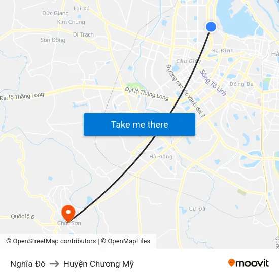 Nghĩa Đô to Huyện Chương Mỹ map