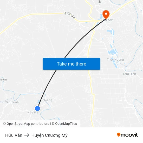 Hữu Văn to Huyện Chương Mỹ map