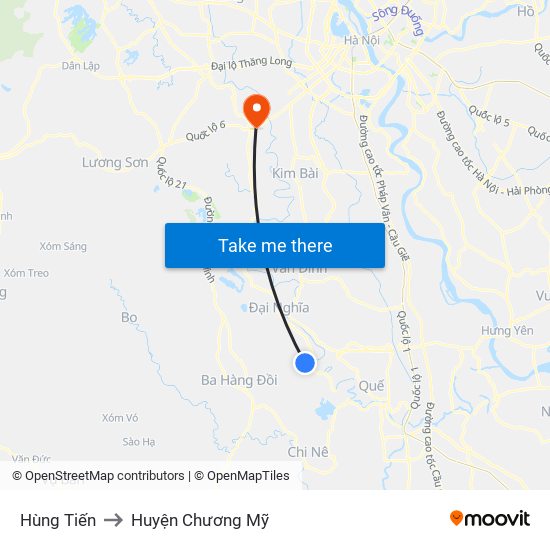 Hùng Tiến to Huyện Chương Mỹ map