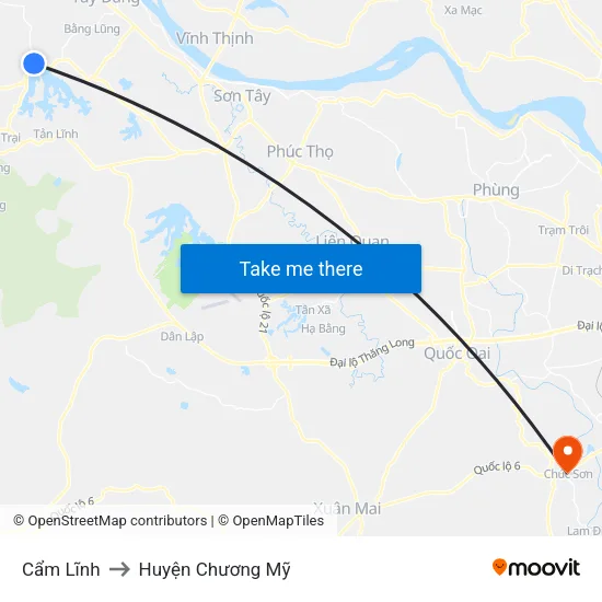 Cẩm Lĩnh to Huyện Chương Mỹ map