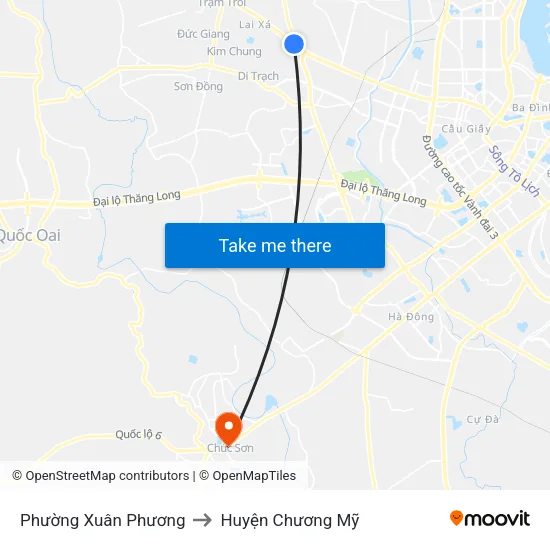 Phường Xuân Phương to Huyện Chương Mỹ map