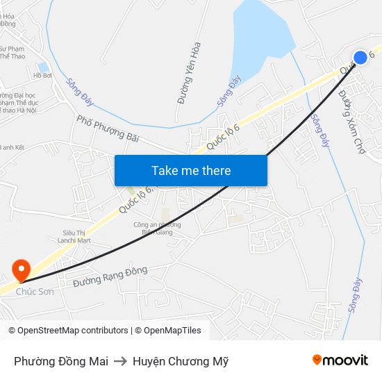 Phường Đồng Mai to Huyện Chương Mỹ map