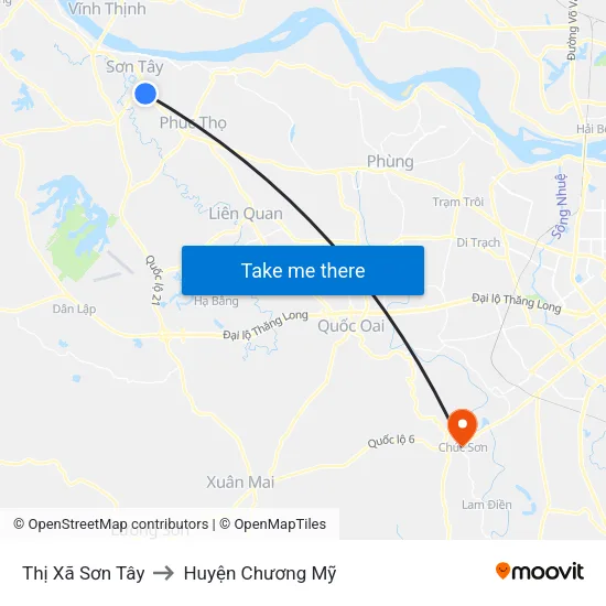 Thị Xã Sơn Tây to Huyện Chương Mỹ map