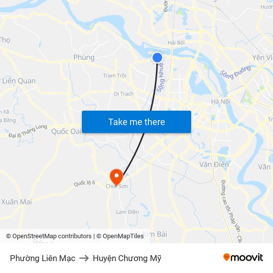 Phường Liên Mạc to Huyện Chương Mỹ map