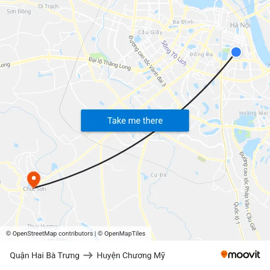 Quận Hai Bà Trưng to Huyện Chương Mỹ map
