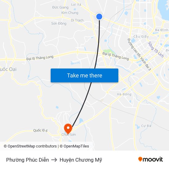 Phường Phúc Diễn to Huyện Chương Mỹ map