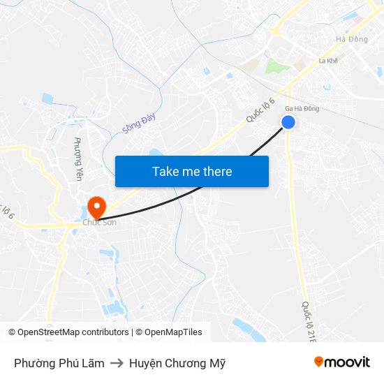 Phường Phú Lãm to Huyện Chương Mỹ map