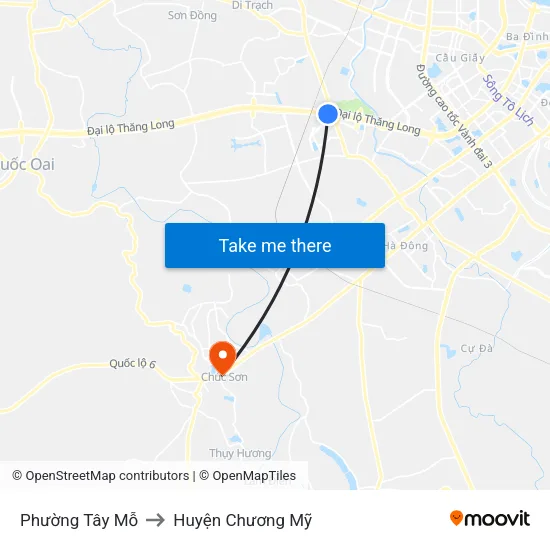 Phường Tây Mỗ to Huyện Chương Mỹ map