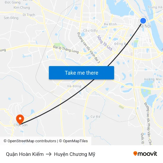 Quận Hoàn Kiếm to Huyện Chương Mỹ map