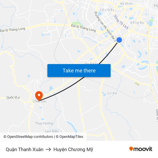 Quận Thanh Xuân to Huyện Chương Mỹ map