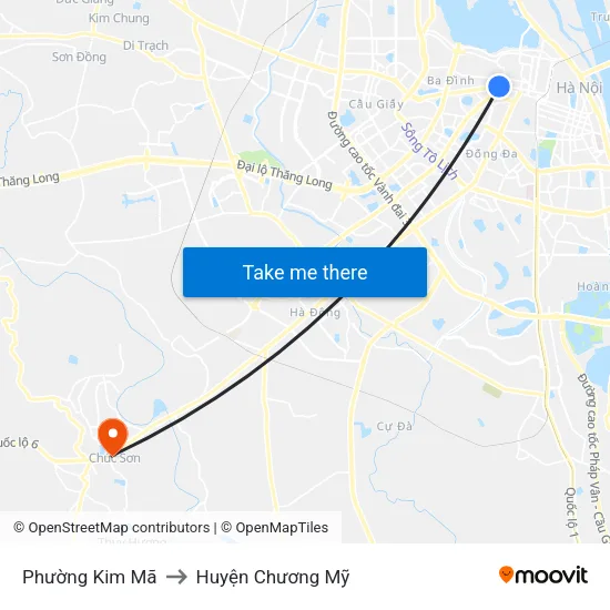 Phường Kim Mã to Huyện Chương Mỹ map