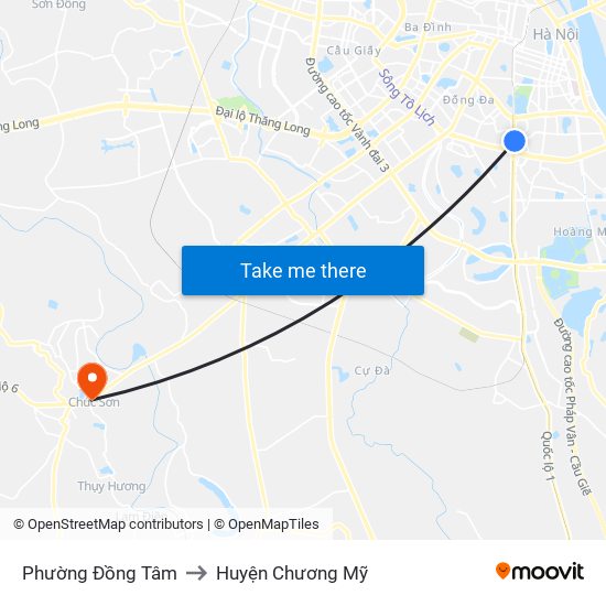 Phường Đồng Tâm to Huyện Chương Mỹ map