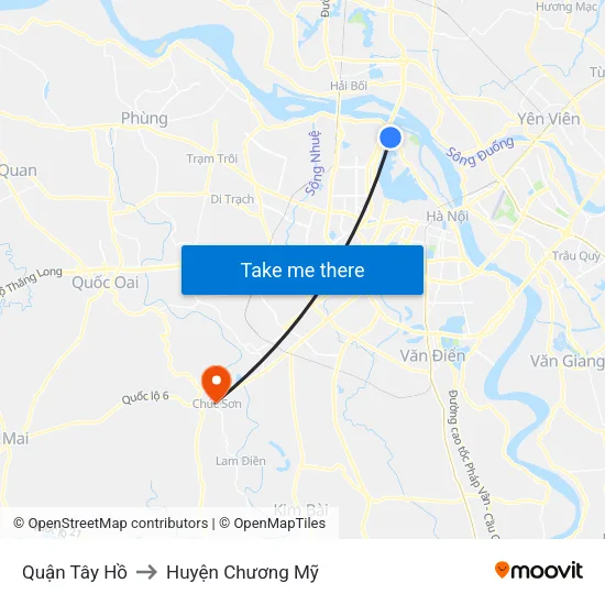 Quận Tây Hồ to Huyện Chương Mỹ map