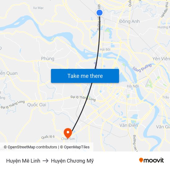 Huyện Mê Linh to Huyện Chương Mỹ map