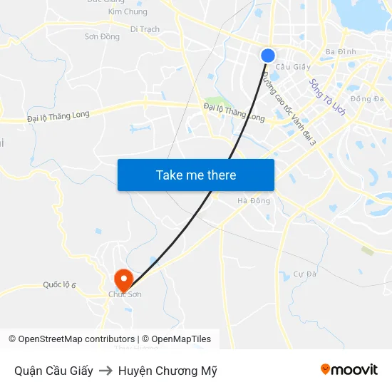Quận Cầu Giấy to Huyện Chương Mỹ map