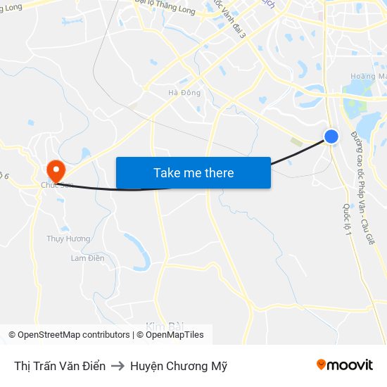 Thị Trấn Văn Điển to Huyện Chương Mỹ map