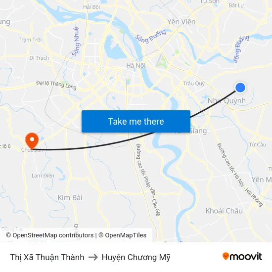 Thị Xã Thuận Thành to Huyện Chương Mỹ map