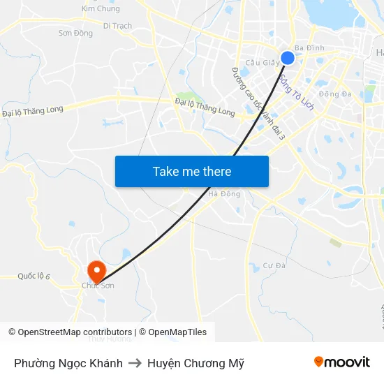 Phường Ngọc Khánh to Huyện Chương Mỹ map