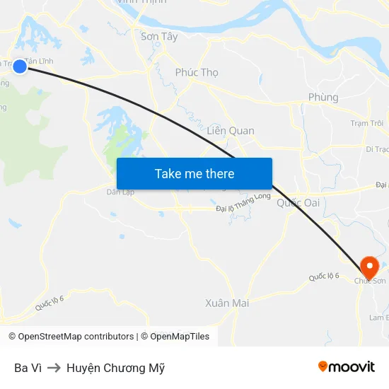 Ba Vì to Huyện Chương Mỹ map