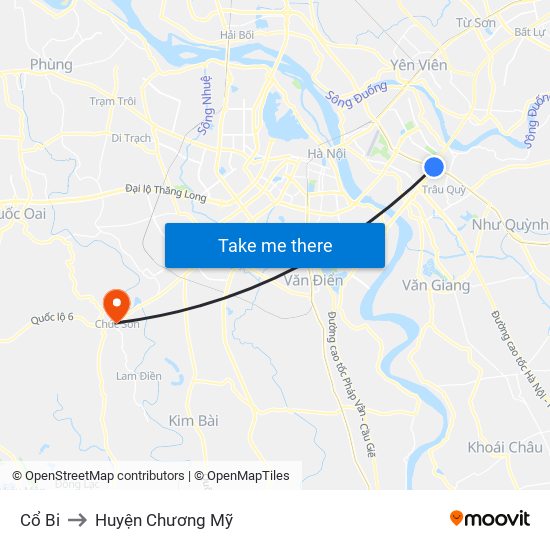 Cổ Bi to Huyện Chương Mỹ map