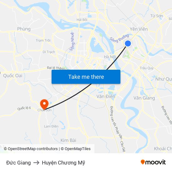 Đức Giang to Huyện Chương Mỹ map