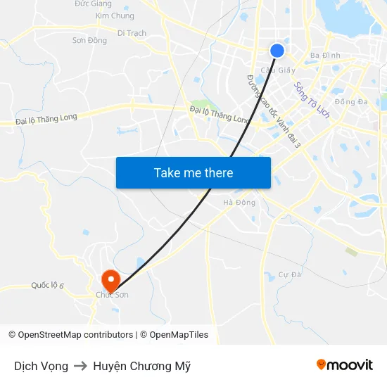 Dịch Vọng to Huyện Chương Mỹ map
