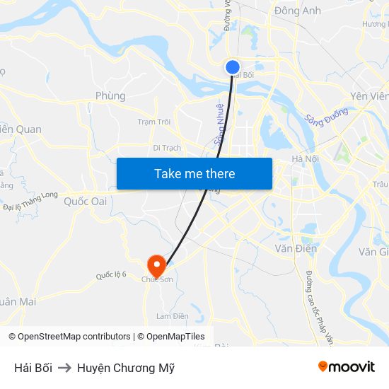 Hải Bối to Huyện Chương Mỹ map