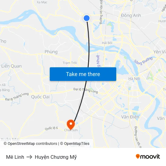 Mê Linh to Huyện Chương Mỹ map