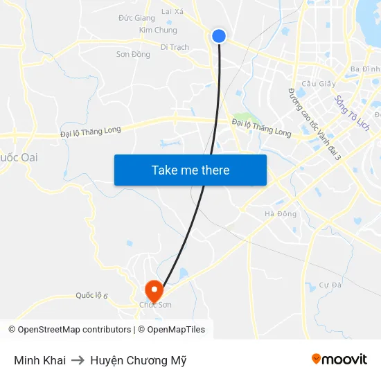 Minh Khai to Huyện Chương Mỹ map