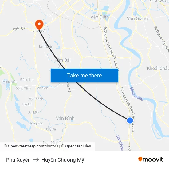 Phú Xuyên to Huyện Chương Mỹ map