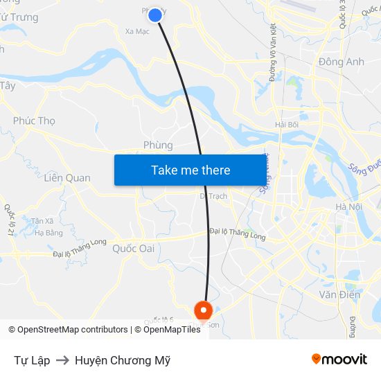 Tự Lập to Huyện Chương Mỹ map