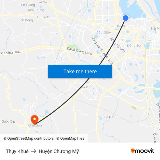 Thụy Khuê to Huyện Chương Mỹ map