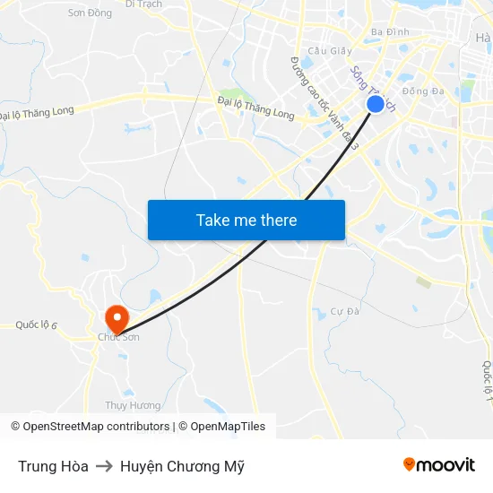 Trung Hòa to Huyện Chương Mỹ map