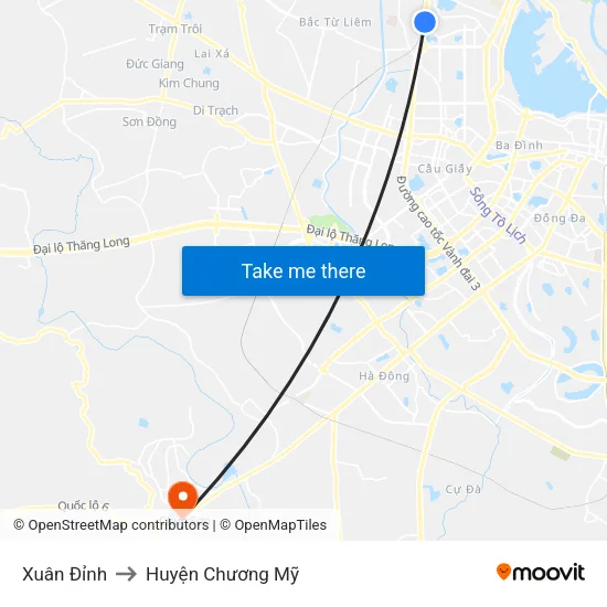 Xuân Đỉnh to Huyện Chương Mỹ map