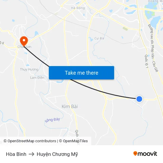 Hòa Bình to Huyện Chương Mỹ map