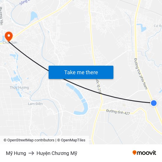 Mỹ Hưng to Huyện Chương Mỹ map