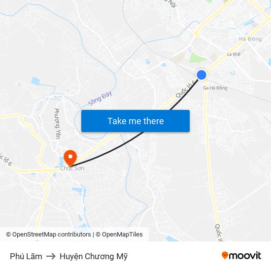 Phú Lãm to Huyện Chương Mỹ map