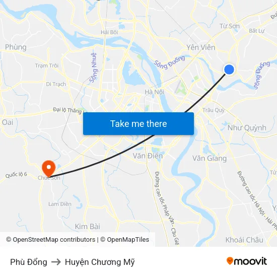 Phù Đổng to Huyện Chương Mỹ map