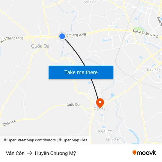 Vân Côn to Huyện Chương Mỹ map