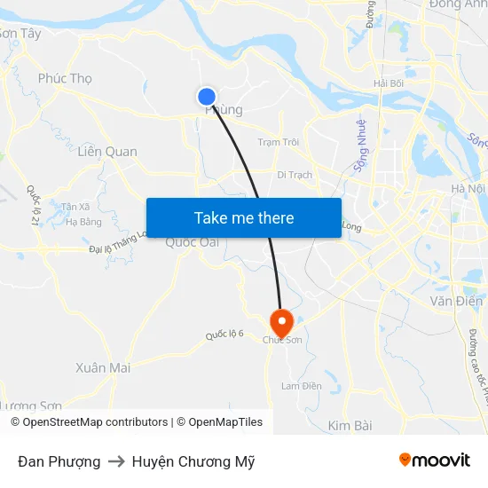 Đan Phượng to Huyện Chương Mỹ map