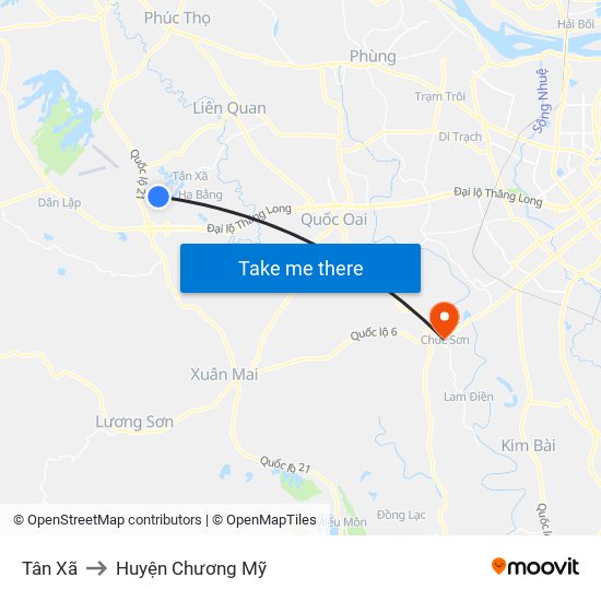 Tân Xã to Huyện Chương Mỹ map