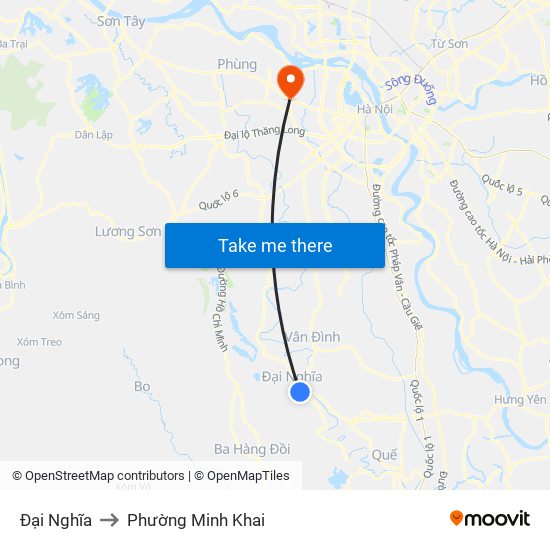 Đại Nghĩa to Phường Minh Khai map