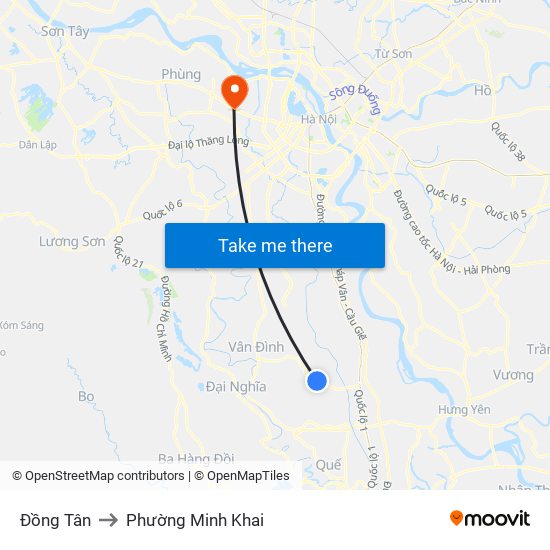 Đồng Tân to Phường Minh Khai map