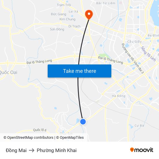 Đồng Mai to Phường Minh Khai map