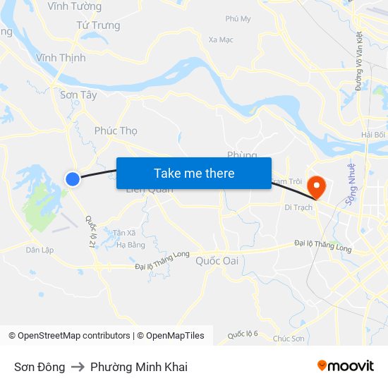 Sơn Đông to Phường Minh Khai map