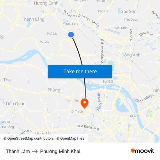 Thanh Lâm to Phường Minh Khai map