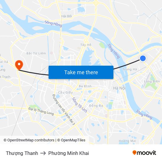 Thượng Thanh to Phường Minh Khai map