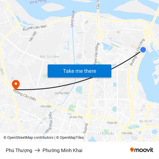 Phú Thượng to Phường Minh Khai map